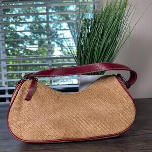 Vintage Banana Republic Y2K Boho Woven Leather Wood Shoulder Bag Safari